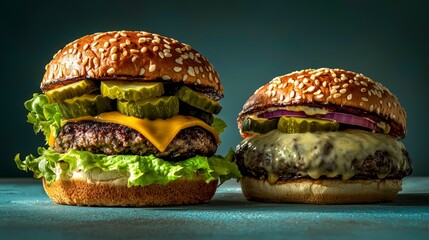 Delicious Cheeseburgers  Juicy Patties  Melted Cheese  Pickles   Lettuce