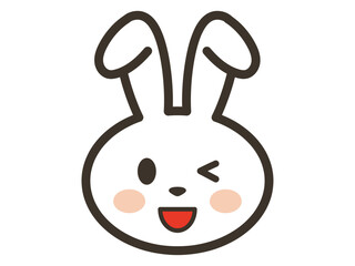 笑顔でウインクをする白いうさぎさんの顔のアイコンイラスト