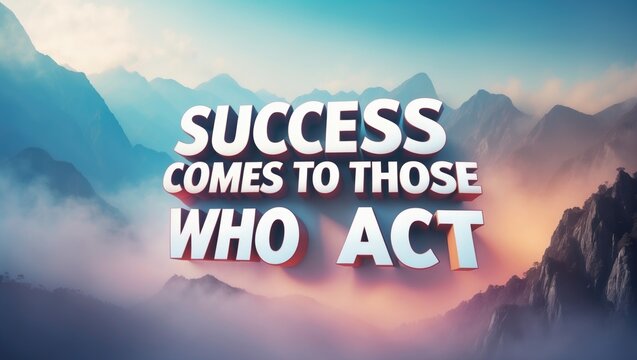 Inspirational and Motivational quotes - Success is achieved by those who take action. Blurry background.