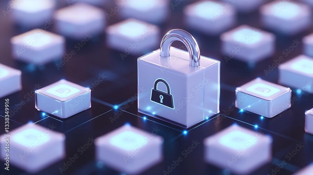 Poster digital security concept with padlock on circuit board background representing data protection and e