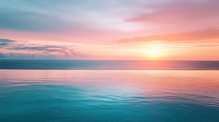 Obraz premium The calm, seamless surface of an infinity pool blending perfectly with the distant horizon, creating a breathtaking water reflection.