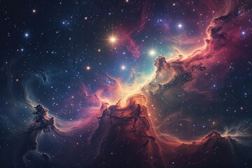 Obraz premium Vibrant Cosmos Background Featuring Colorful Nebula and Twinkling Stars
