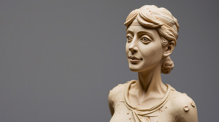 Obraz premium A photograph of a clay sculpture depicting a person, male or female, in an everyday situation. The sculpture showcases textured surfaces and modeled shapes.jpg