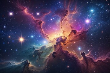 Fototapeta premium Stunning Astronomical Vector Artwork Featuring Vibrant Nebula and Twinkling Stars in a Colorful Universe