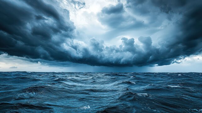 The calm before the storm as dark clouds move in over the sea, the sky becoming more ominous and the water starting to stir with rising winds.