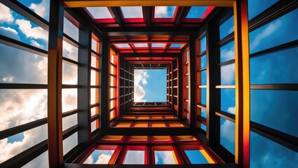 colored squares spinning and fading color with light