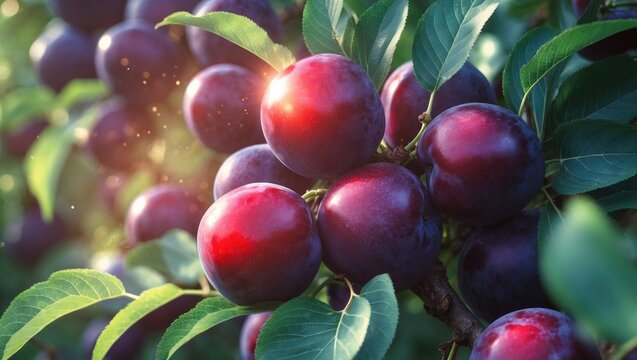 plum tree and ripe natural plum images