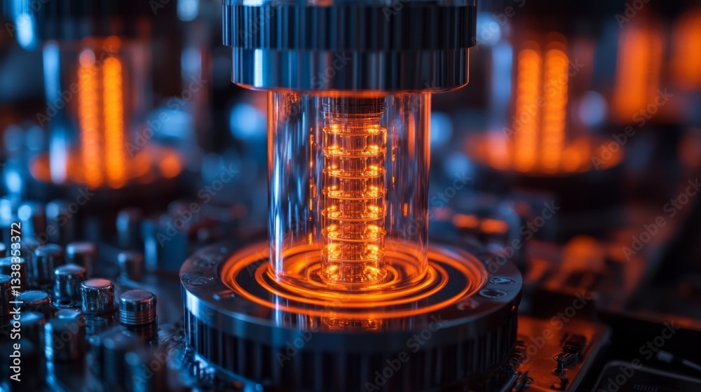 Aufkleber Advanced quantum computing components are utilized for qubit manipulation and entanglement. The laboratory setting showcases intricate designs and glowing elements, reflecting modern technology.