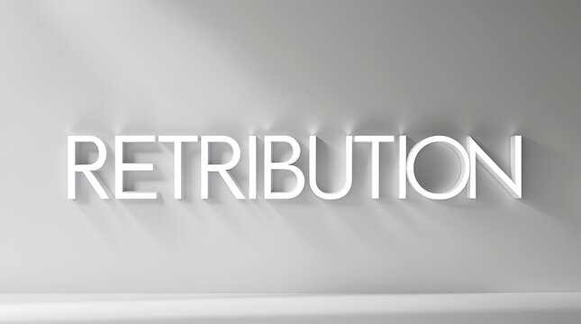 Text displaying the word retribution with shadows emphasizing its significance