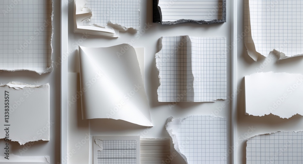 Poster collection of diverse sheets of note paper on a white backdrop. each one is photographed individuall
