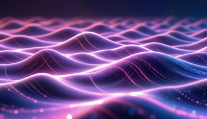 Obraz premium Abstract, undulating surface with glowing pink and purple lines, creating a sense of depth and energy.