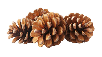 Brown pine cones isolated on transparent background for seasonal decoration and natural forest concept