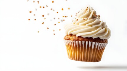 Delicious Vanilla Cupcake With Sprinkles Falling