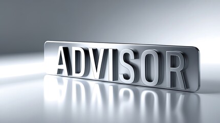 Stylish metallic sign featuring the word advisor set against a minimal backdrop