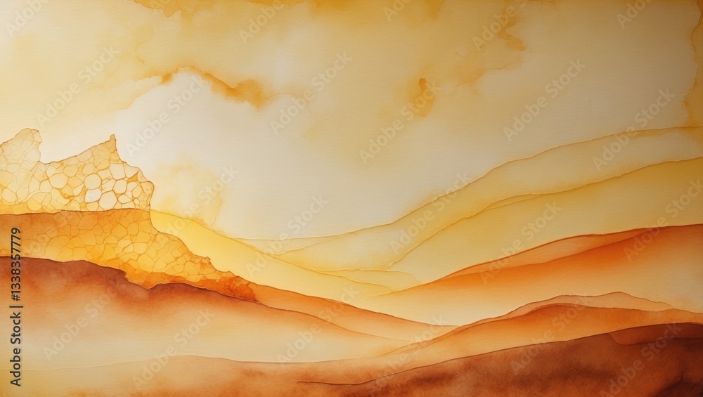 Aufkleber Abstract art background in light yellow and golden hues. Watercolor canvas painting featuring a gentle orange gradient. Fragment of paper artwork displaying an amber pattern. Textured backdrop.