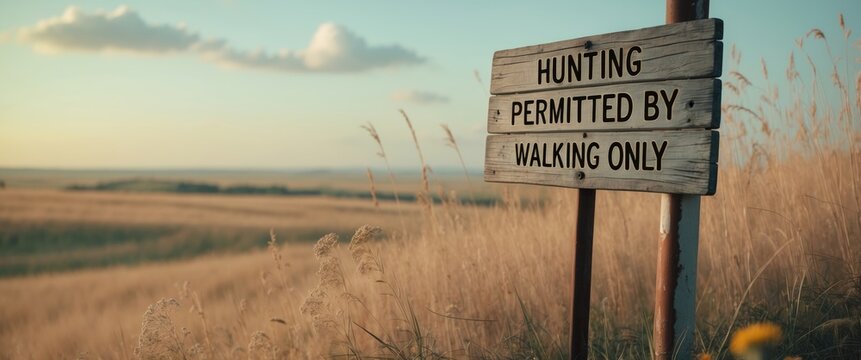 Hunting authorization sign posted at ground level adjacent to loma.