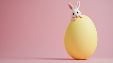 Obraz premium Animated Rabbit Peeking Behind a Easter Egg 