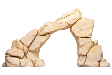 natural stone arch formation with rugged texture and warm beige tones, isolated on transparency background. arch showcases unique geological structure, evoking sense of ancient landscapes