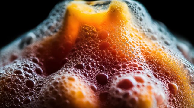 An up-close visual of a vibrant, bubbling texture of an exotic liquid. The interplay of colors and bubbles creates an intriguing and dynamic surface that grabs attention.