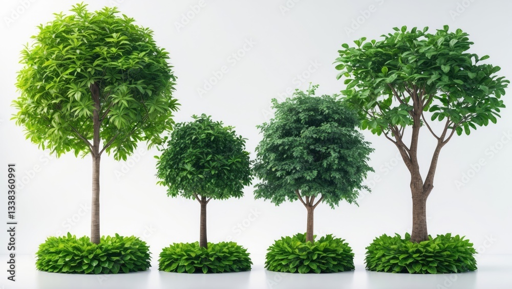 Poster Collection of high-quality trees against a white background, captured with a full-frame camera for a high-resolution image.