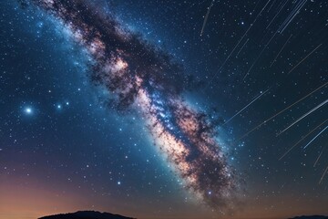 Fototapeta premium Exploring the Milky Way and Star Trails in a Galactic Journey Through Space