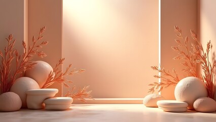 Fototapeta premium Glamorous Organic Botanical Beauty in 3D Rendered Stage