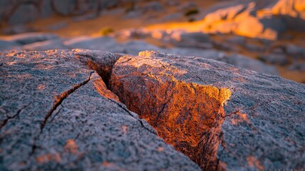 Fototapeta premium Golden Hour Granite Close Up Rock Texture Cracked Stone Sunset Hues