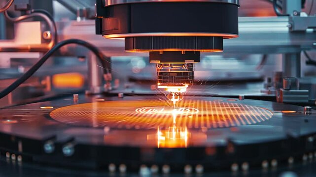 Chip wafer printing a futuristic lab cuttingedge innovations are showcased, laser precision equipment and remarkable designs that enable groundbreaking exploration in various fields