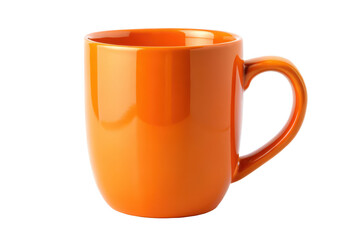 Vibrant orange ceramic mug with glossy finish and modern design on a transparent PNG background