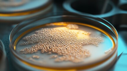 A captivating display of a petri dish containing vibrant microbial growth, showcasing a range of colors and textures that highlight the beauty of biological experimentation.