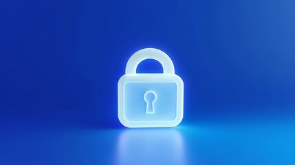 Futuristic Transparent Padlock on a Blue Background Representing Security and Digital Protection Concepts