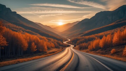 Fototapeta premium country road in autumn mountain scenery