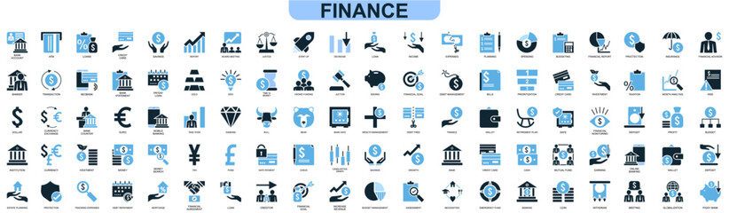 set of finance icon vector representing money, investment, and financial planning. Perfect for banking, corporate, and economic projects.