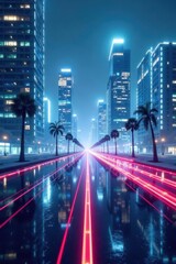 Sleek white futuristic cityscape backdrop, glowing lines, futuristic, skyline