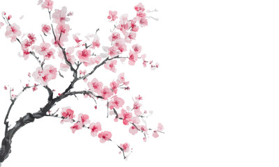 Naklejka premium Cherry blossom tree, pink flowers on a white background