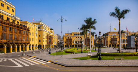 Medieval colonial buildings in Lima, the capital and largest city in Peru