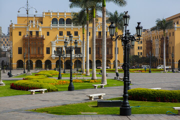 Medieval colonial buildings in Lima, the capital and largest city in Peru