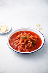 Traditional beetroot soup with garlic