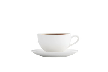Obraz premium white ceramic cup filled with coffee sits on matching saucer, isolated on transparency background. minimalist design emphasizes simplicity and elegance, perfect for modern kitchen setting