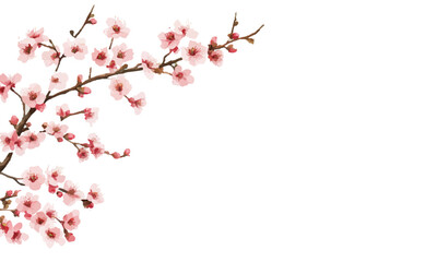 Cherry blossom tree, pink flowers on a white background