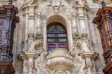 Medieval colonial buildings in Lima, the capital and largest city in Peru