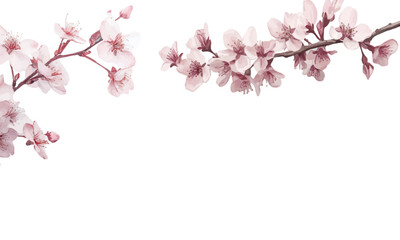 Cherry blossom tree, pink flowers on a white background