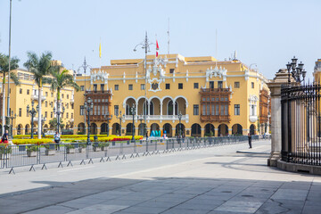 Medieval colonial buildings in Lima, the capital and largest city in Peru