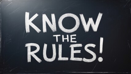Text on a blackboard reads "KNOW the RULES" written in chalk.