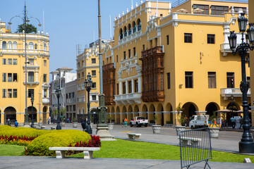 Medieval colonial buildings in Lima, the capital and largest city in Peru
