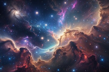 Fototapeta premium Vast Cosmic Landscape Filled with Colorful Stars Nebulae and Galactic Marvels