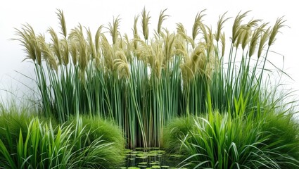Cutout plant. Reed grass. Cattail and reed plant separated on a white background. Isolated distaff and bulrush. High-quality clipping mask for professional design.