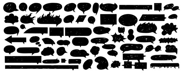 Speech bubble icon set. Hand drawn chat icon set, isolated on white background. Chat icon set.