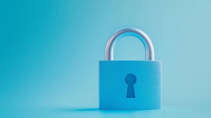 Fototapeta premium Modern Blue Lock with Metallic Shiny Shackle on a Soft Blue Background for Security and Protection Concepts