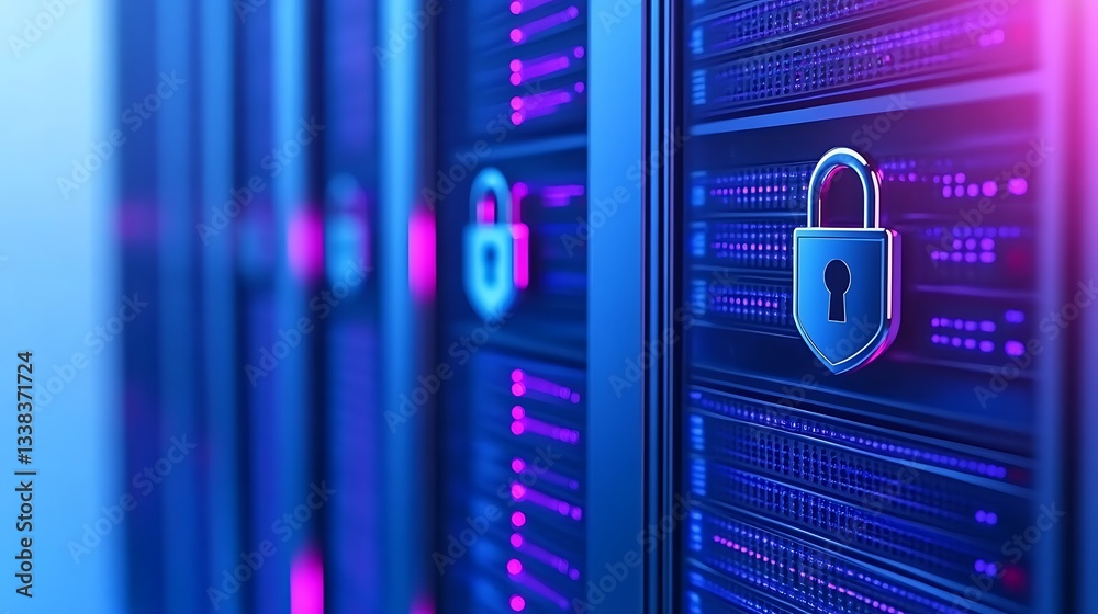 Aufkleber modern data center security with digital locks and server racks in a high-tech environment